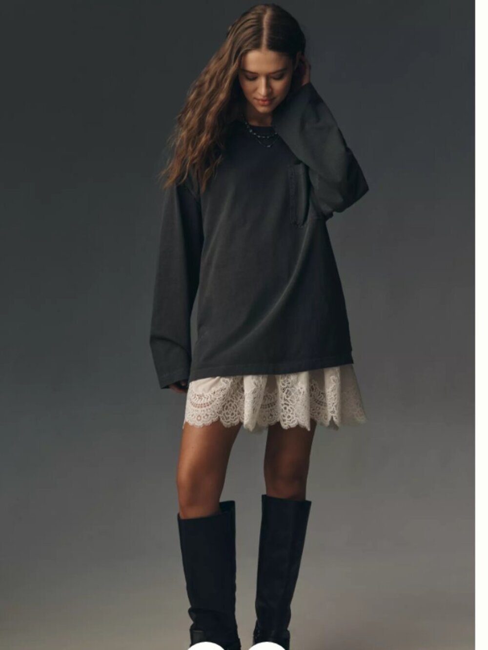 NWT Anthropologie PILCRO Long Sleeve Boyfriend Black Tee 100% Cotton